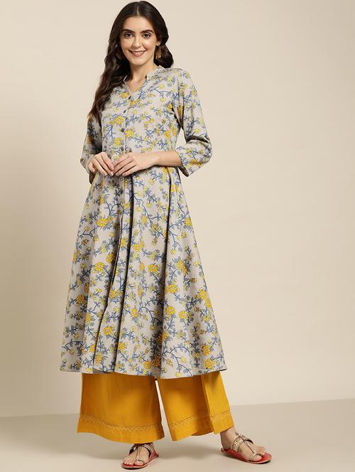 grey printed front slit kurta - 19149879 - Very Small Image - 1