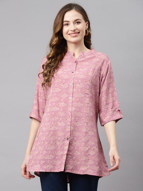 mandarin neck printed top - 19154680 - Very Small Image - 1