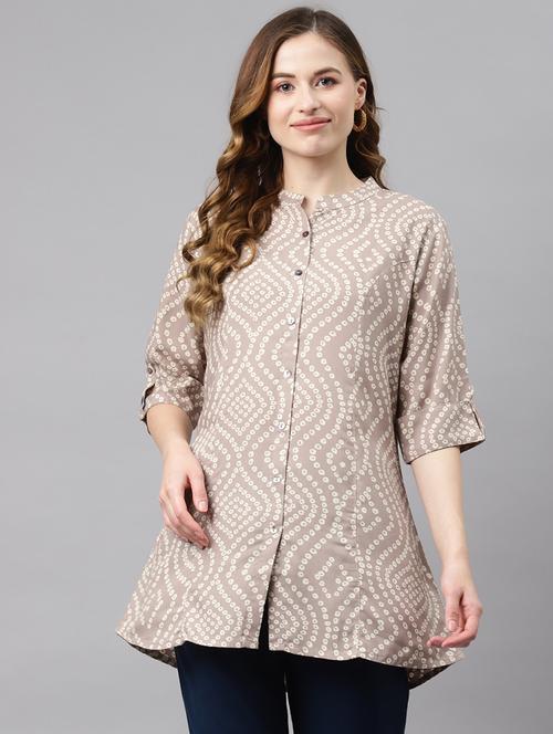 mandarin neck printed top - 19154687 - Very Small Image - 1