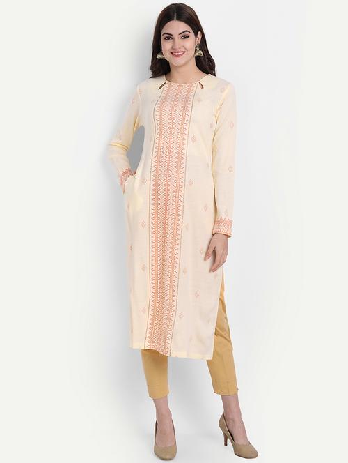 off white self design straight kurta - 19157528 - Very Small Image - 1