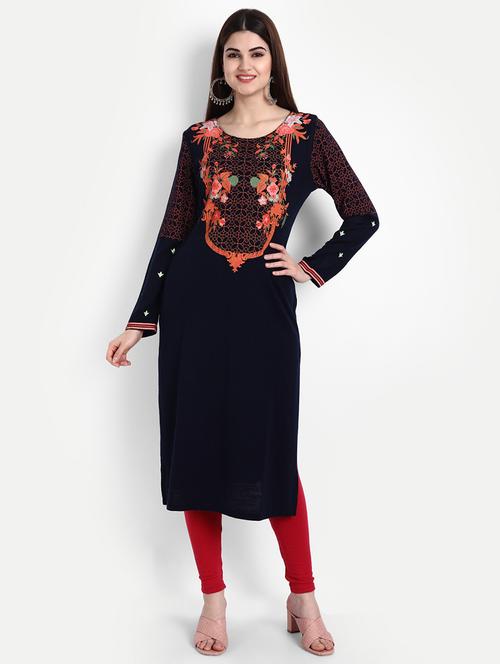 navy blue printed straight kurta - 19157531 - Very Small Image - 1