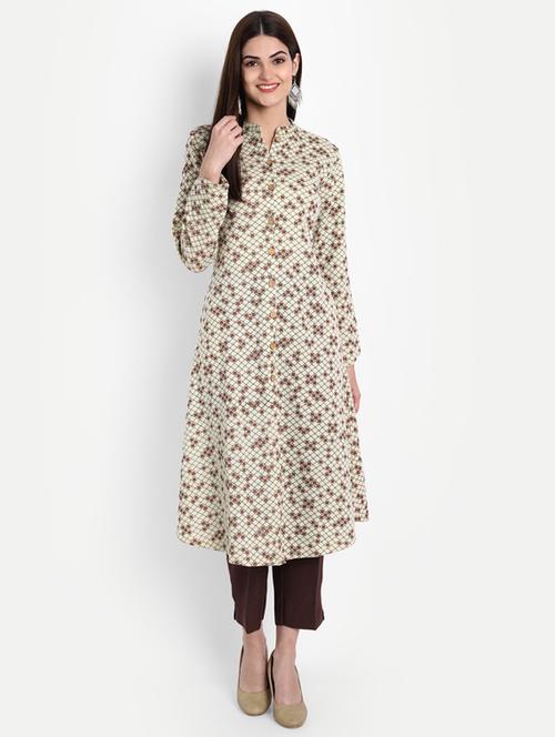 off white printed a-line kurta - 19157537 - Very Small Image - 1