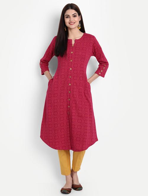 magenta printed a-line kurta - 19157541 - Very Small Image - 1