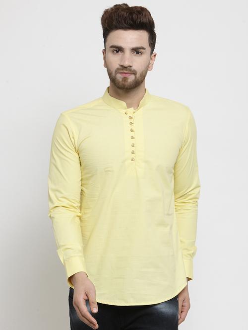 yellow cotton short kurta - 19158066 - Very Small Image - 1