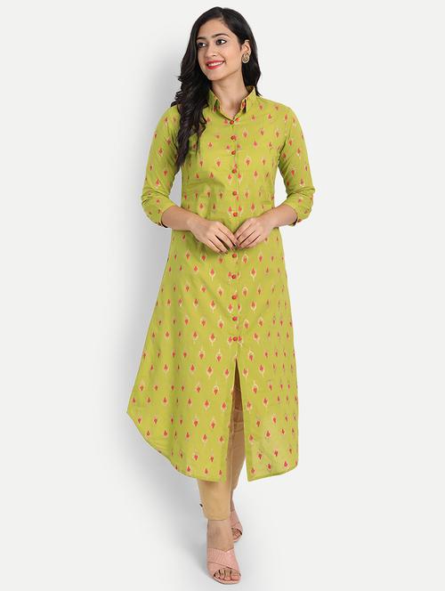 olive ikat print flared kurta - 19158100 - Very Small Image - 1