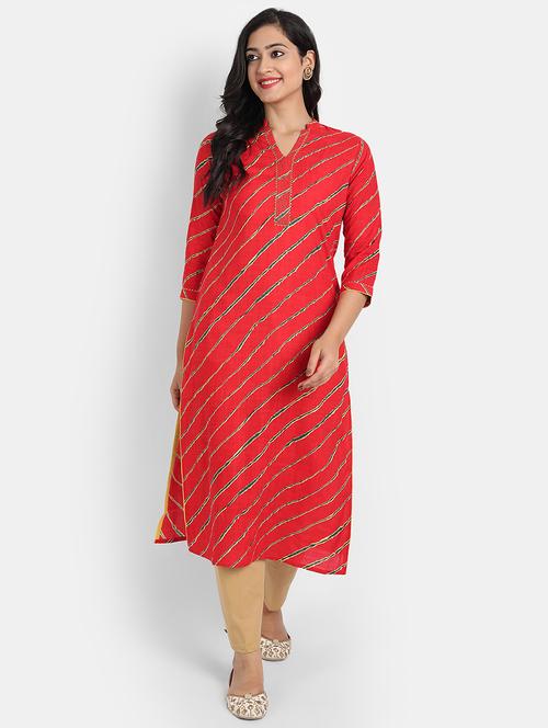 red printed straight kurta - 19158102 - Very Small Image - 1