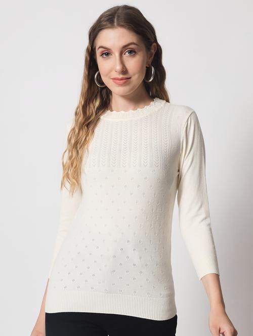 round neck self design pullover - 19158890 - Very Small Image - 1