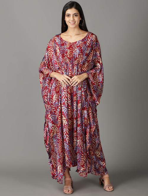 red tropical flared kaftan - 19159792 - Very Small Image - 1
