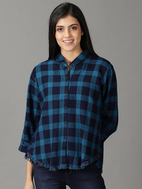 fringed hem checkered shirt - 19159923 - Very Small Image - 1