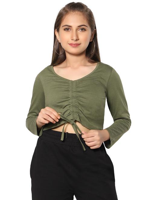 olive solid crop tee - 19160208 - Very Small Image - 1