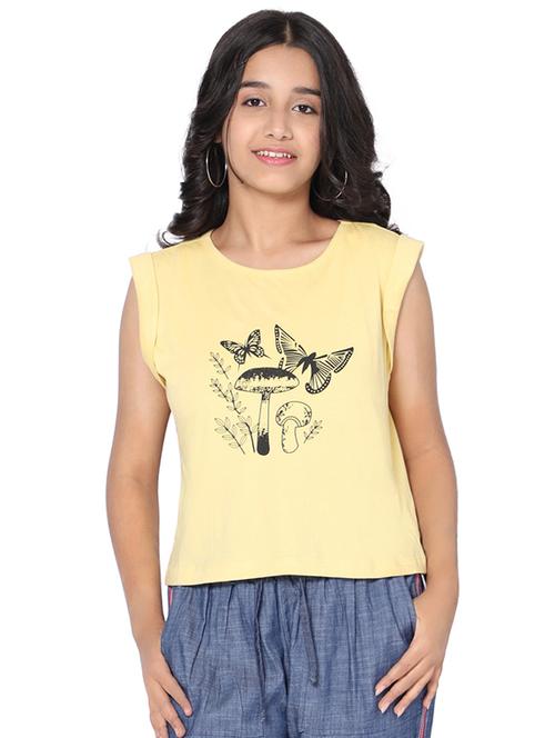 yellow printed crop tee - 19160221 - Very Small Image - 1