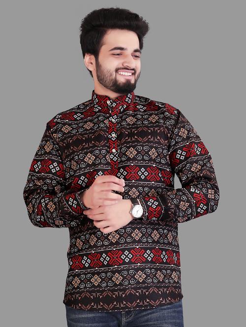 mandarin neck solid short kurta - 19160505 - Very Small Image - 1