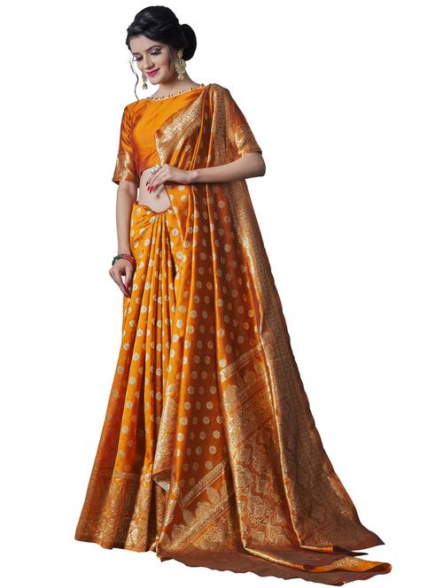 orange silk kanjivaram saree with blouse - 19161158 - Very Small Image - 1