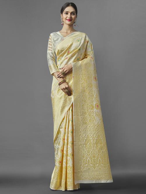 cream silk kanjivaram saree with blouse - 19161182 - Very Small Image - 1
