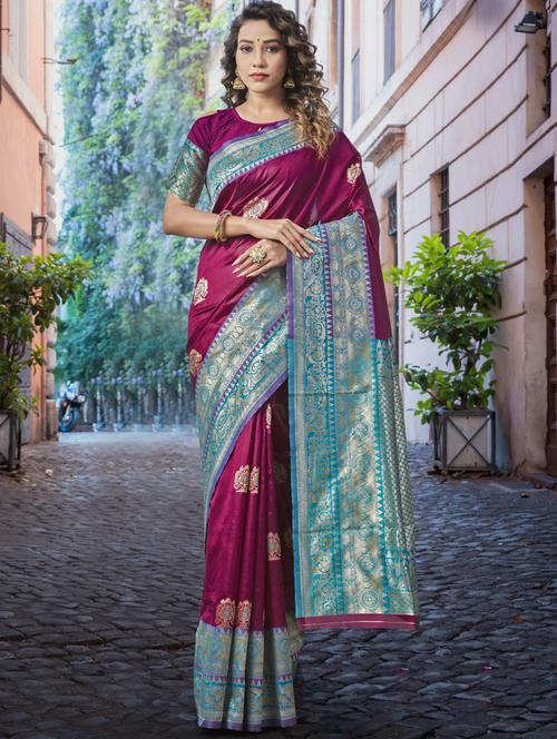 magenta silk saree with blouse - 19161193 - Very Small Image - 1
