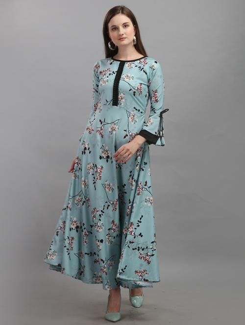 light blue printed fit & flare ethnic dress - 19162824 - Very Small Image - 1