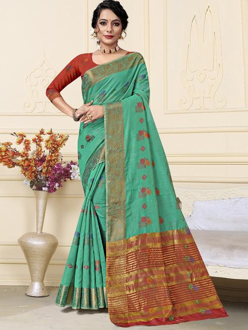 green jacquard saree with blouse - 19163334 - Very Small Image - 1