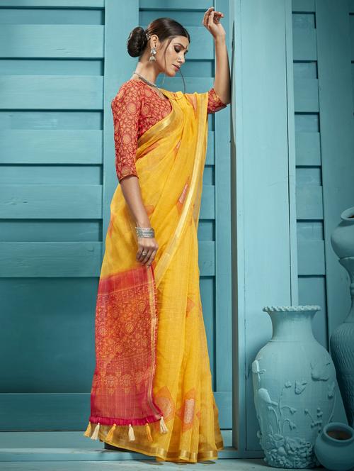 contrast bordered printed saree - 19163350 - Very Small Image - 1