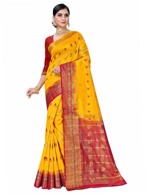 yellow jacquard saree with blouse - 19163410 - Very Small Image - 1