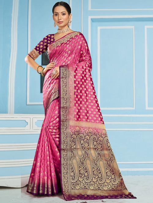 pink jacquard saree with blouse - 19163433 - Very Small Image - 1