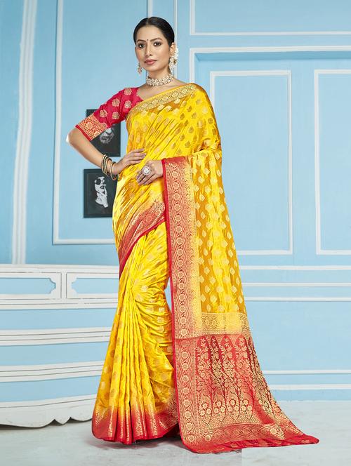 yellow jacquard saree - 19163444 - Very Small Image - 1