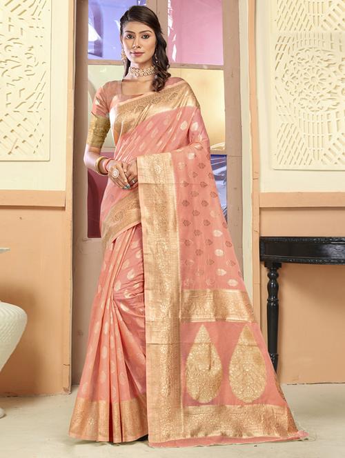 peach jacquard saree - 19163453 - Very Small Image - 1
