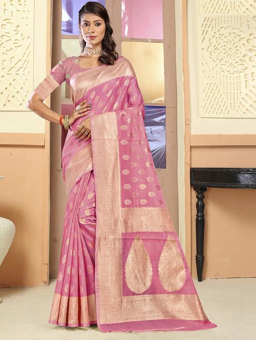 pink jacquard saree with blouse - 19163455 - Very Small Image - 1