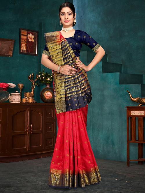 red jacquard saree with blouse - 19163462 - Very Small Image - 1