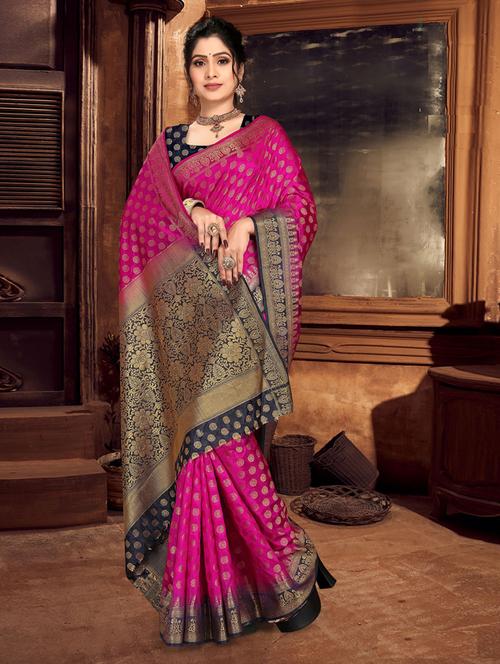 self design pink saree set with blouse - 19163464 - Very Small Image - 1