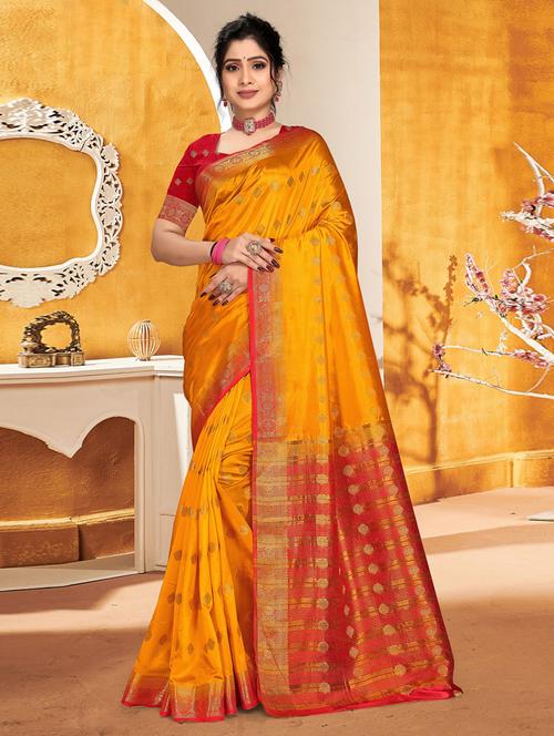 self design yellow saree set with blouse - 19163473 - Very Small Image - 1