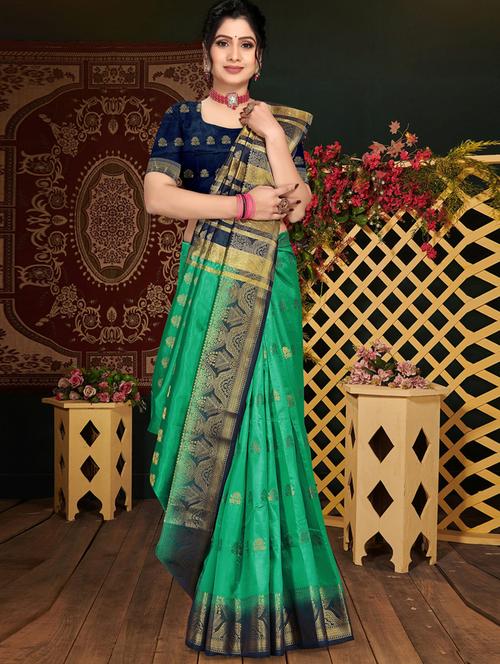 self design green saree set with blouse - 19163497 - Very Small Image - 1