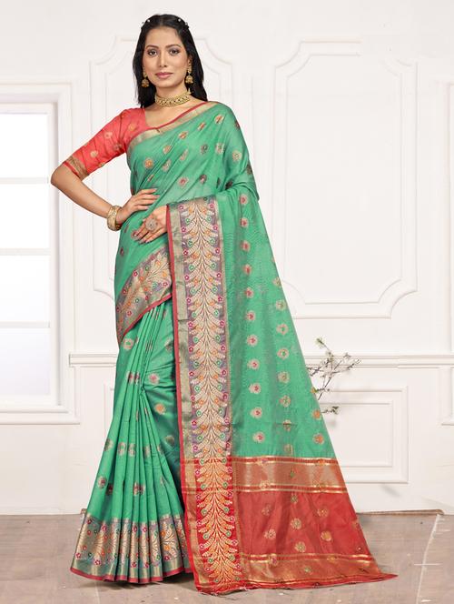 self design green saree set with blouse - 19163503 - Very Small Image - 1