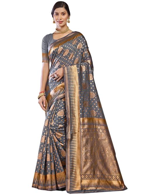 self design grey saree set - 19163511 - Very Small Image - 1