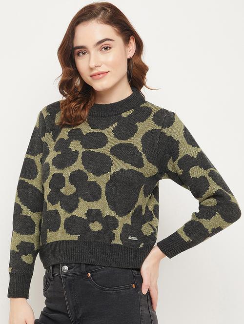 round neck self design pullover - 19164517 - Very Small Image - 1