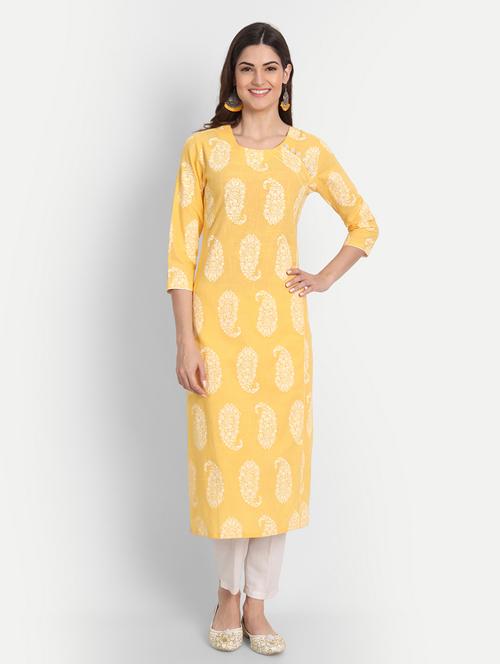 yellow printed straight kurta - 19165368 - Very Small Image - 1