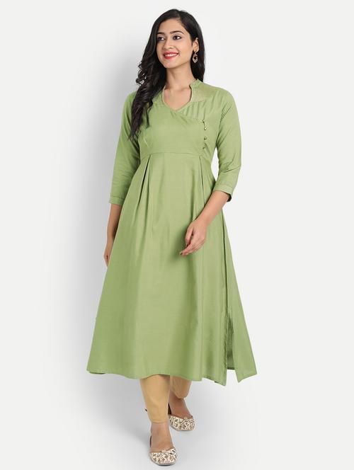 green solid flared kurta - 19165370 - Very Small Image - 1