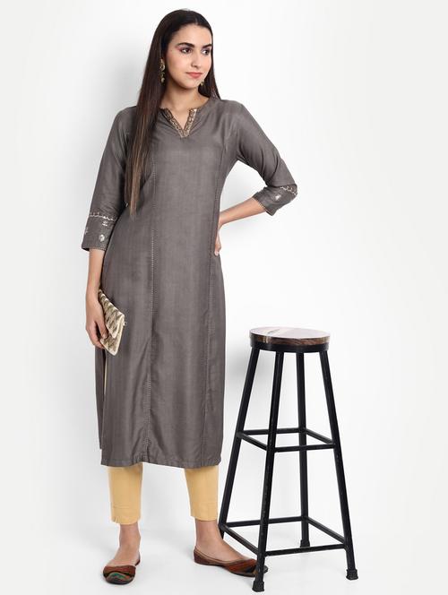 grey solid straight kurta - 19165374 - Very Small Image - 1