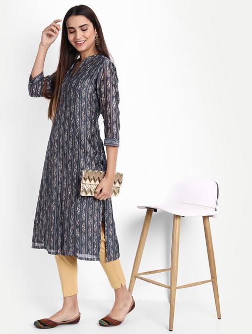 indigo printed straight kurta - 19165377 - Very Small Image - 1