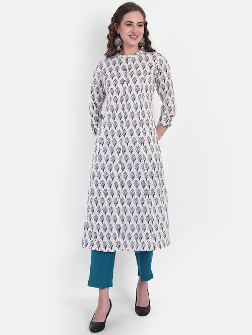 indigo printed a-line kurta - 19165384 - Very Small Image - 1