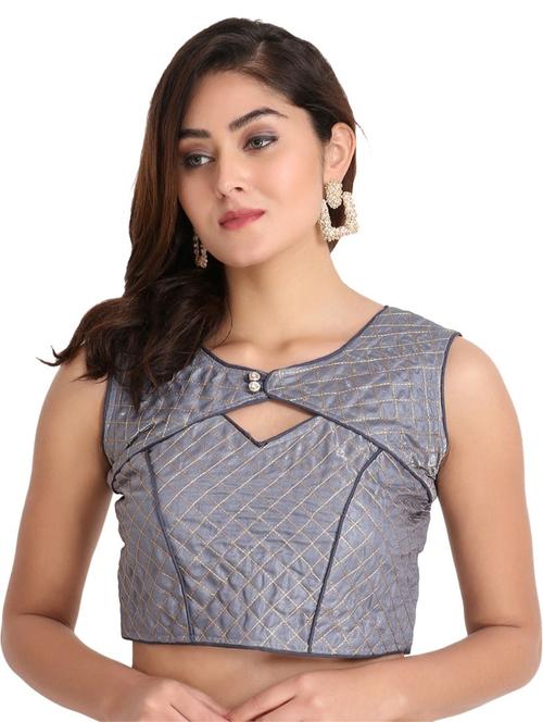 grey self design blouse - 19165419 - Very Small Image - 1
