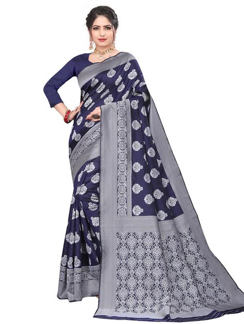 blue self design saree with blouse - 19165638 - Very Small Image - 1