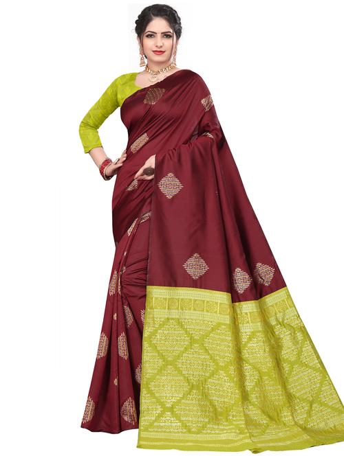 maroon self design saree - 19165641 - Very Small Image - 1