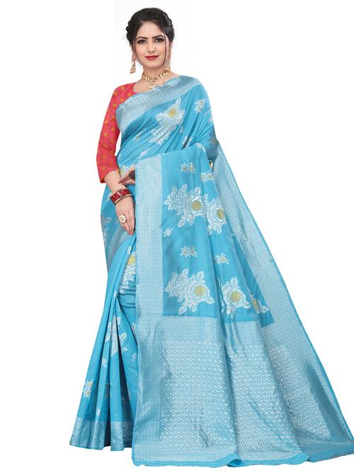 light blue self design saree with blouse - 19165772 - Very Small Image - 1