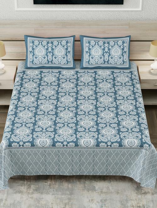 texstylers multicolor 200 tc cotton 108" x 108" jaipuri super king size bedsheet with 2 pillow covers - 19166816 - Very Small Image - 1
