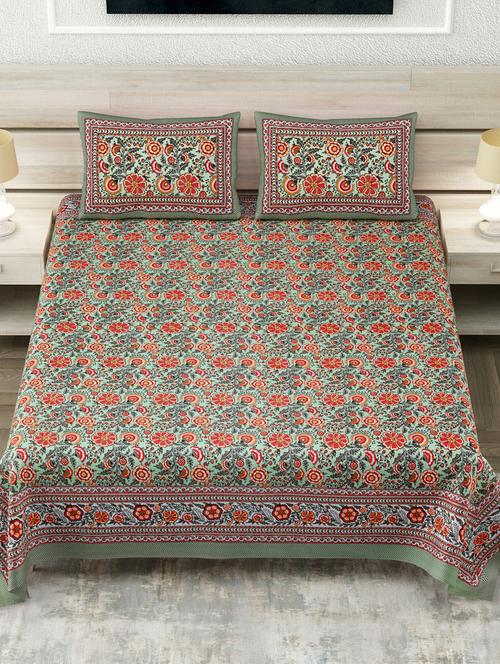 texstylers multicolor 200 tc cotton 108" x 108" jaipuri super king size bedsheet with 2 pillow covers - 19166821 - Very Small Image - 1