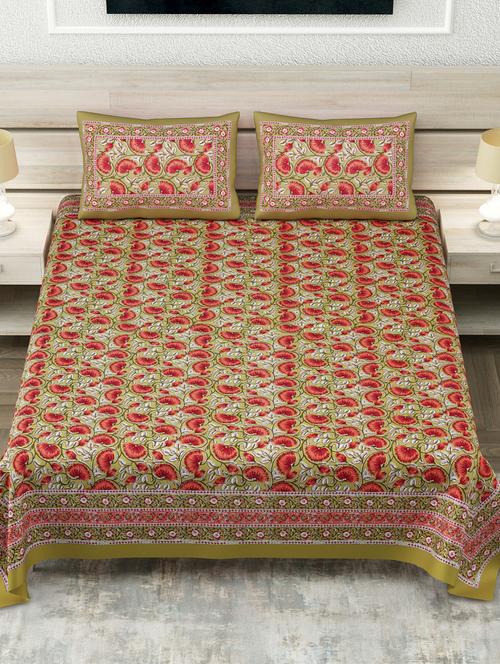texstylers multicolor 200 tc cotton 108" x 108" jaipuri super king size bedsheet with 2 pillow covers - 19166824 - Very Small Image - 1