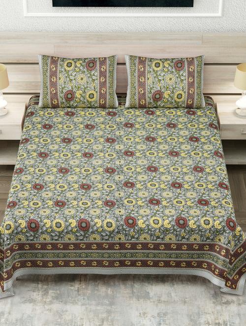 texstylers multicolor 200 tc cotton 108" x 108" jaipuri super king size bedsheet with 2 pillow covers - 19166828 - Very Small Image - 1