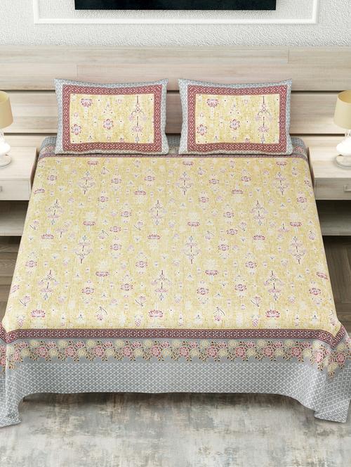 texstylers multicolor 200 tc cotton 108" x 108" jaipuri super king size bedsheet with 2 pillow covers - 19166833 - Very Small Image - 1