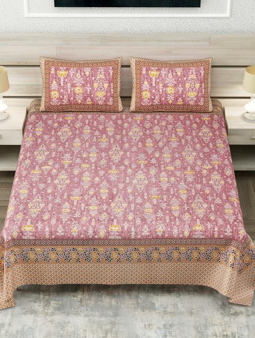 texstylers multicolor 200 tc cotton 108" x 108" jaipuri super king size bedsheet with 2 pillow covers - 19166835 - Very Small Image - 1