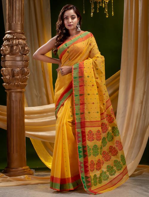 yellow cotton handloom saree - 19167527 - Very Small Image - 1